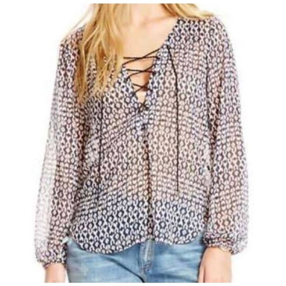 Jessica Simpson Tops - Jessica Simpson New Morgan Semi Sheer Chiffon Lace Up Top Blouse Womens Size S